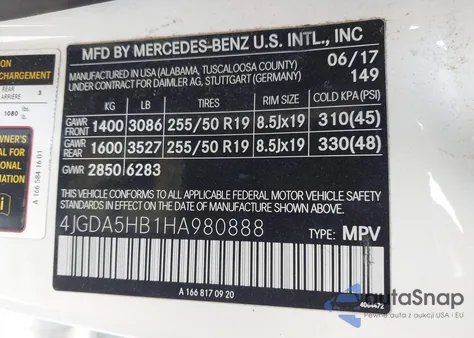 2017 Mercedes-Benz Gle 350 4Matic из США, поврежденный, VIN 4JGDA5HB1HA980888